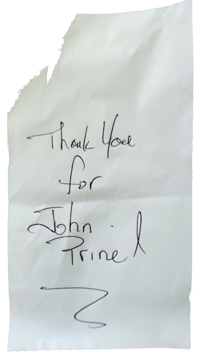 Request slip for John Prine Thank You