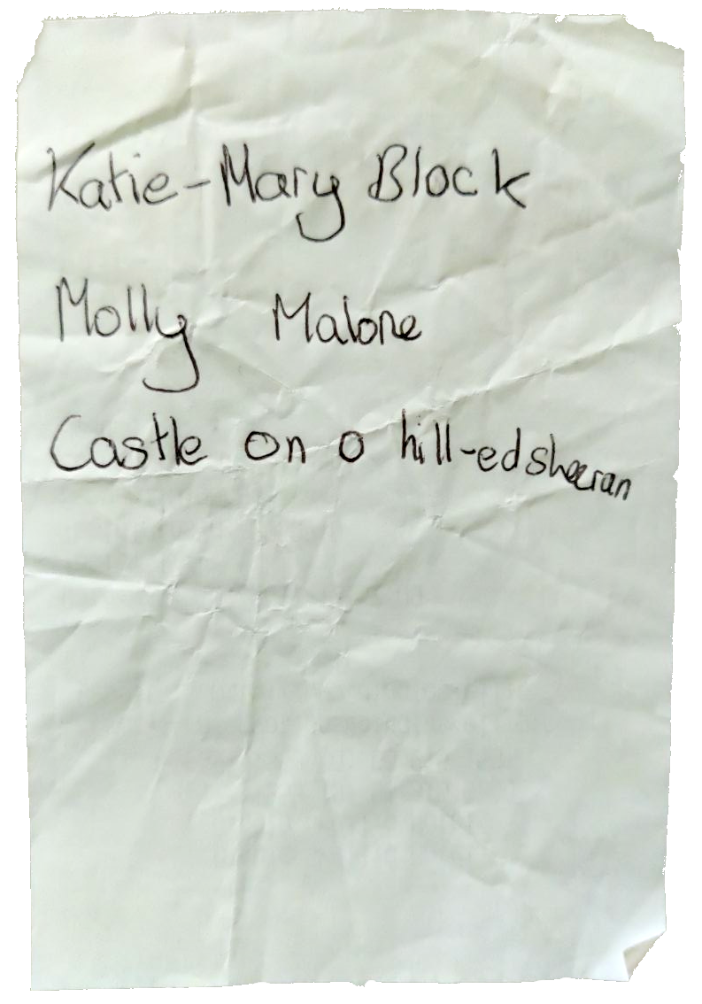 Request slip for Mary Black Molly Malone Castle On The Hill