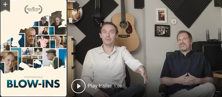 Poster for the 2022 documentary Blow-Ins alongside Dave and Tom during the film